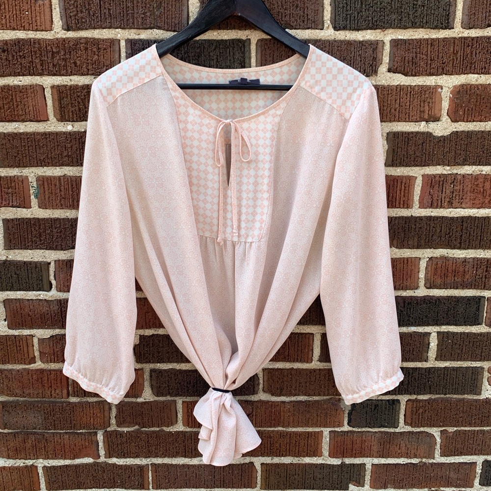 NYDJ pink and white blouse.